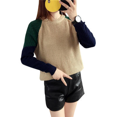 

Women Winter Knitting Pullovers Tops Ladies Long-Sleeves Stitching Sweater