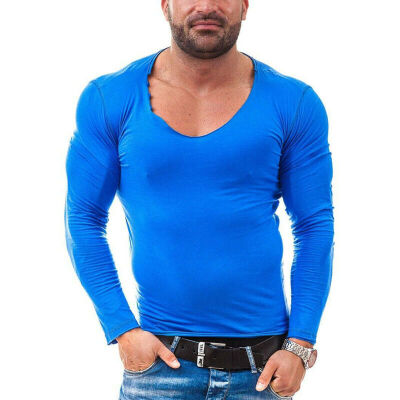 

Fashion Mens Muscle Tee T-shirt V Neck Casual Tops Slim Fit Long Sleeve Blouse