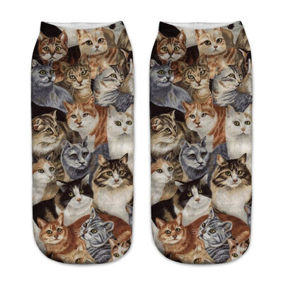 

1Pair Women Low Cut Ankle Socks Funny Socks Cat Cartoon 3D Printing Socks Cotton Hosiery Printed Socks