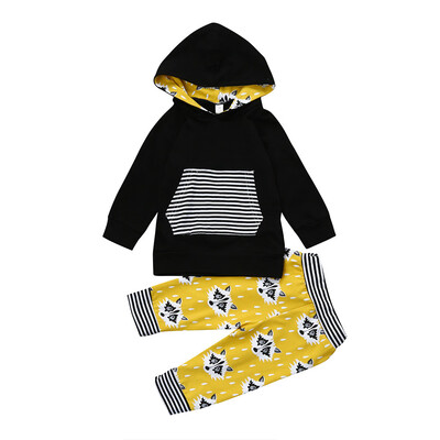 

2Pcs Toddler New Baby Girls Boys Fox Stripe Hooded TopsPants Outfit Clothes Set