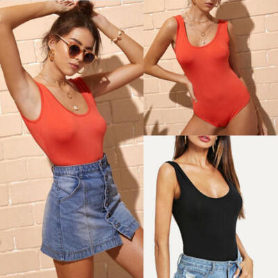 

US Womens Ladies Sleeveless Muscle Leotard Stretchy Backless Bodysuit Vest Top