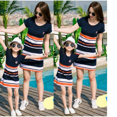 

Fashion Family Matching Clothes Women Girls Mother&Daughter Casual Striped Mini Dress Outfits