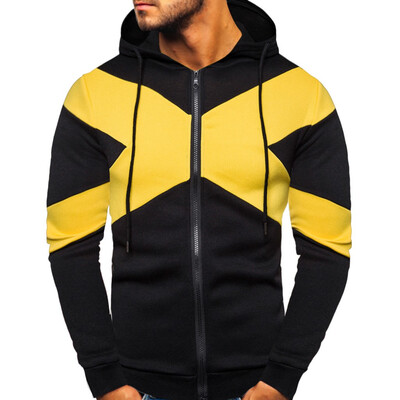 

Toponeto Mens New Casual Patchwork Zipper Long-Sleeved Hooded Sweater Coat Top