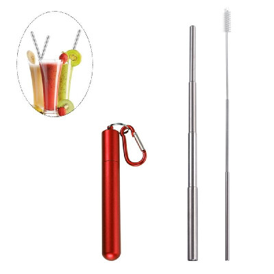 

Portable Collapsible Straw Reusable 304 Stainless Steel Metal Drinking 230MM Straws with Cleaning Brush & Climbing Hook