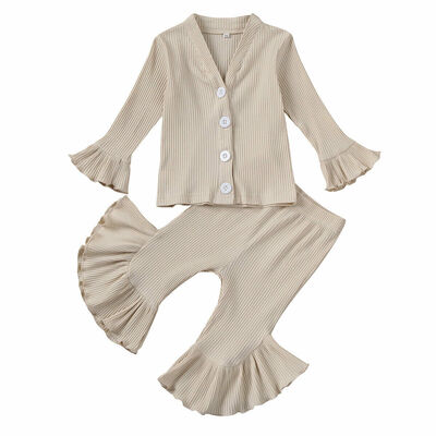 

Newborn Infant Baby Girl Clothes Knitted Cotton Tops Ruffle Long Pants Outfit