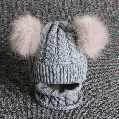 

Newborn Kids Baby Boy Girl Double Faux Fur Pom Hat Winter Warm Knit Bobble Bean