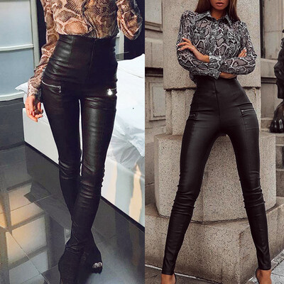 

Womens Pants Trousers Sexy Slim Casual Clubwear Party High Waist PU Leather