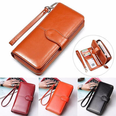 

Oil Wax Cowhide Leather Women Wallet Phone Pocket Purse Wallet Female Card Holder Lady Clutch Carteira Feminina