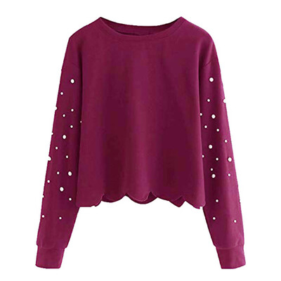 

Nomeni Womens Ladies Beading Loose Long Sleeve Round Neck Blouse Sweatshirt BKL