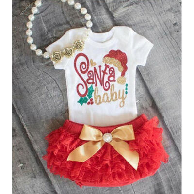 

Newborn Baby Girls Santa Baby Romper BodysuitTulle Shorts Christmas Clothes USA