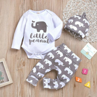 

Newborn Baby Girl Boy Clothes Little Elephant Romper Bodysuit Long Pants Outfit