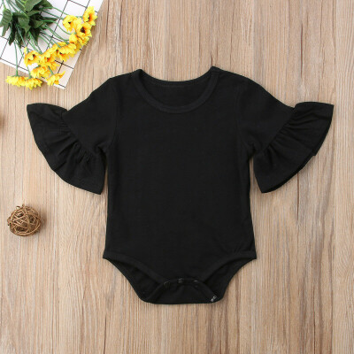 

Newborn Infant Baby Girl Clothes Summer Flared Sleeve Solid Color Romper Jumpsuit Bodysuit Cotton Outfits