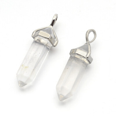 

Natural Quartz Crystal Bullet Pendants with Platinum Plated Alloy Findings 3841x13x10mm Hole 5x3mm