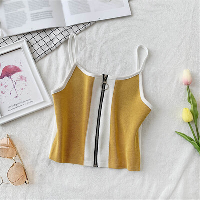 

Women Style Personality Color-blocked All-match Zipper Style Camisole Top