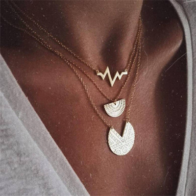

Vintage Leaf Cross Heart Pyramid Ancient Egyptian Pharaoh Pendant Multilayer Gold Necklace Punk Lady Jewelry Women Necklace Set