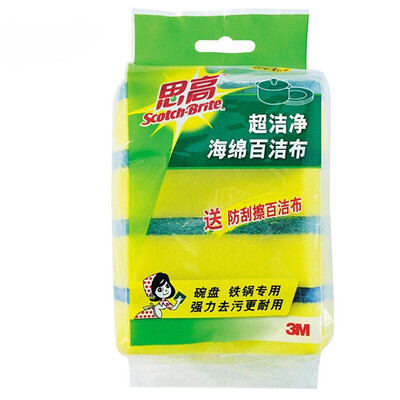 

3M Scotch surface sponge absorbent scouring pad 4 piece mirror countertop scratch-resistant sponge wipe block