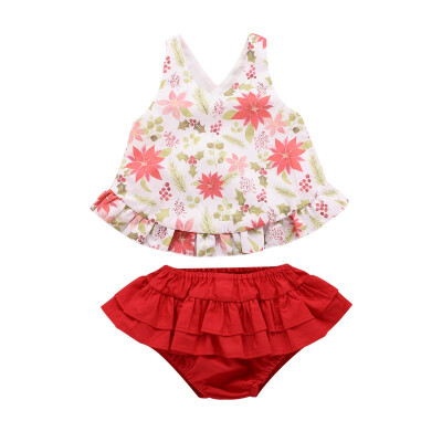 

Newborn Baby Clothing Print Vest For Girls T-shirtRuffle panties Shorts Beach Baby girls Clothes Set tracksuit for girls