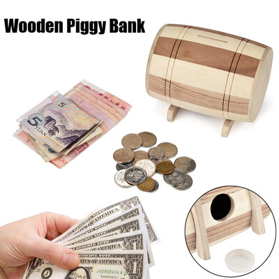 

〖Follure〗Wooden Piggy Bank Safe Money Box Savings Wine Barrel Wood Carving Handmade