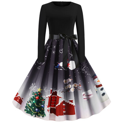 

Tailored Women Vintage Long Sleeve Christmas 1950s Housewife Evening Party Prom Dress