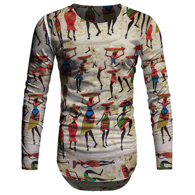 

Mens Vintage Printed T-Shirt Ethnic Style Tops Long Sleeve O Neck Casual Blouse