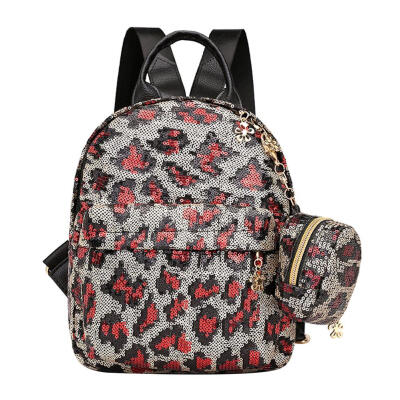 

2pcsset Sequins Leopard Backpack Women Travel Shoulder Bags Coin Purse