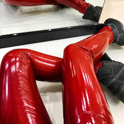 

Women Leggings Solid PU Leather Wet Look Zipper Fly Elastic High Waist Skinny Pencil Cool Streetwear