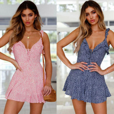 

UK Summer Women Lace Casual Sleeveless Short Mini Dress Cocktail Party Evening