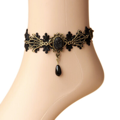 

Women Vintage Black Floral Lace Anklet Chain Ankle Sandal Bracelet Foot Barefoot