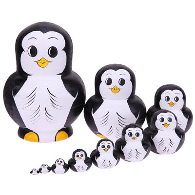 

10pcsSet Penguin Pattern Russian Matryoshka Dolls Wood Nesting Toy Gift