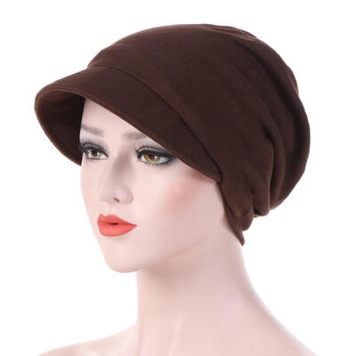 

Fashion Cotton Women Solid Color Warm Autumn Beanie Cap with Brim Turban Hat