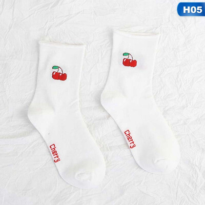 

Cartoon Fruit Pattern Embroidery Socks Women Cute Ankle High Casual Cotton Socks