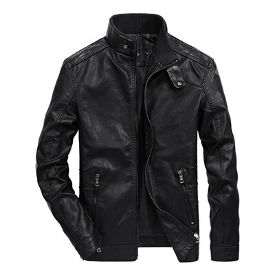 

Gobestart Mens Autumn Winter Casual Long Sleeve Stand Zipper Leather Jacket Outwear Blouse