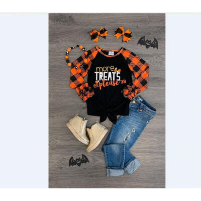 

2019 Halloween Clothes Kids Girls Cotton T-shirts Tops Pumpkin Print Tops