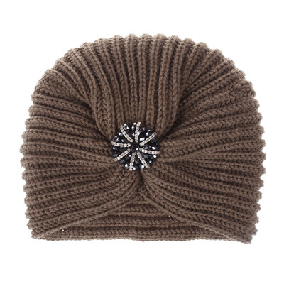 

Tailored Women Ladies Solid Color Rhinestone Knited Headgear Beanie Tail Hat Cap