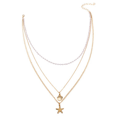 

Tiny Initial Cute 2019 Summer Beads starfish conch Shell Necklaces & Pendant Charm For Women Gold Jewelry with chain