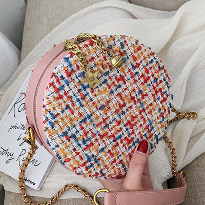 

Women 2019 spring&summer new Korean fashion casual woolen cloth Joker chain shoulder slung small round bag
