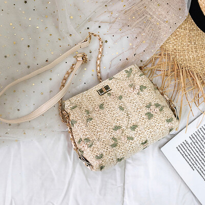 

Tailored Women Beach Lace Embroid Straw Bucket Bag Burlap Square Bag Messenger Bag