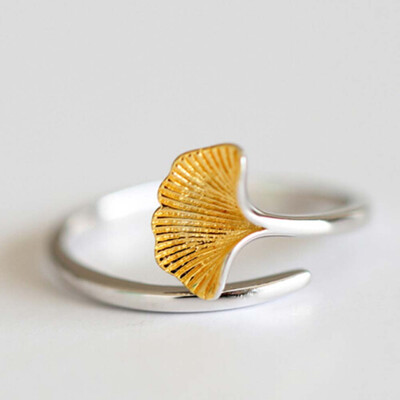 

New Beautiful Ginkgo Leaves Rings For Women Cute Plant Leaf Rings Jewelry Gift