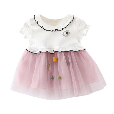 

Knit Flower Girl Dress 6-24M Toddler Girls Clothes Summer Kids Dress For Girls Clothes Short Sleeve Flowers Mesh Princess Dress