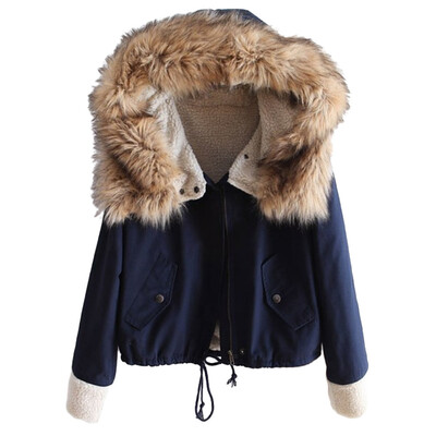 

Toponeto Women Winter Fleece Long Sleeve Cotton Hooded Short Warm Zip Pocket Jacket Coat