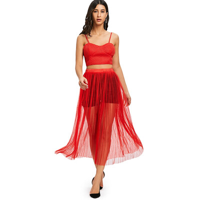 

Crop Top With High Waisted Mesh Skirt