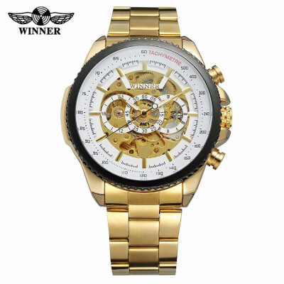 

WINNER 428 Men Watch Semi-Automatic Mechanical Watch Time Display Fashion Casual Stainless Steel Strap Luminous Hands Male Wristwa