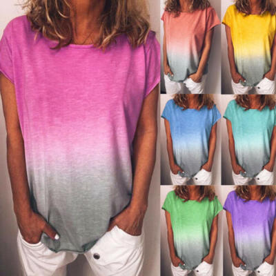 

Women Casual Loose Blouse Tops Rainbow Short Sleeve Summer Shirt Ladies T-Shirt