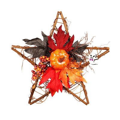 

Halloween Decoration Star-Shaped Wooden Frame Artificial Flowers Garland Accessories Wreath Hanging Festival Props