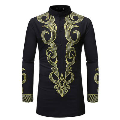 

Mens Button Down Casual Ethnic Tops Plus Size Long Sleeve Stand Collar Shirts