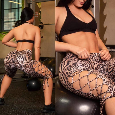 

Europe&the United States summer sizzling explosions casual pants sexy tight side hollow pierced casual pants ZC3169 Leopard