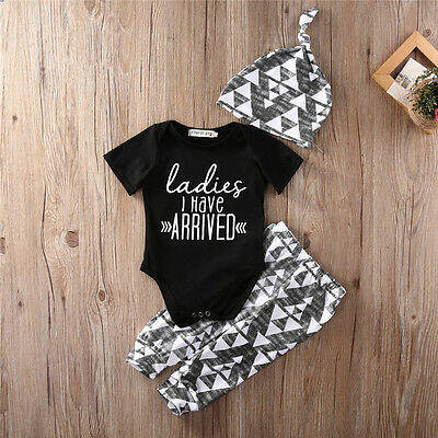 

Newborn Baby Boy Girl Cotton Romper Tops Pants Leggings Hat Clothes Outfits Set