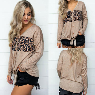

Fashion Women O Neck Ladies Leopard Print Long Sleeve Loose T Shirt Tops Blouse Hot Sale