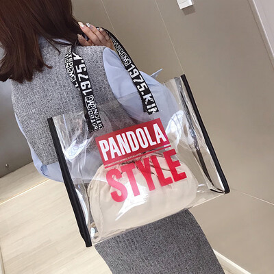 

Korean version of the big bag female 2019 new tide transparent handbag fashion wild letter large capacity single shoulder tote bag