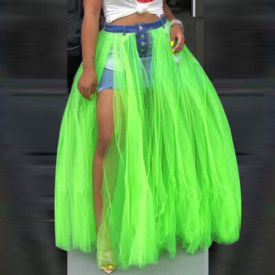 

2019 Women Girls Big Swing Tulle Pleated Long Maxi Dress High Waist Long Skirt